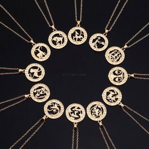 12 Zodiac Sign Necklace Gld Chain Aries Taurus Pendants Charm Star Sign Choker Astrology Necklaces Women Fashion Jewelry Will and Sandy