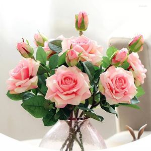 Dekoracyjne kwiaty wieńce głowy prawdziwe dotyk róża sztuczna na wesele domowe dekoracja na imprezę jedwabne róże fałszywe kwiat gałąź
