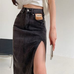Skirts Streamgirl Maxi Jeans Skirt Women Denim Long Skirts Summer Vintage Maxi Skirt Side Split Denim Skirt Women Long Korean 220924