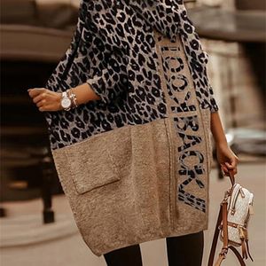 Women's Knits Tees Women Autumn Casual Loose Cardigan Hooded Sweater Ins Leopard Partchwork Pocket Coat Knitted Cardigan Female Sweaters XXL 220927