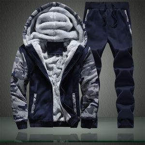 Homens Tracksuits Inverno Hoodie Conjuntos Homens Moda Fleece Camuflagem Hoodies Preto Marca Calças Casual Jogger Terno Tracksuit Moletom Homens Pulôver 220927