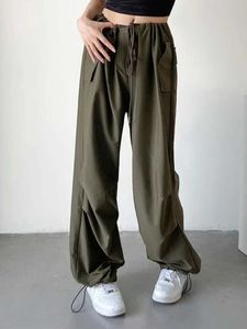 Women's Pants Capris Bundle Feet Loose Overalls Female Ins Blogger Street Shooting Elastic Waist Thin Paper Bag Pant Solid Color Wide Leg Pant Casual T220926