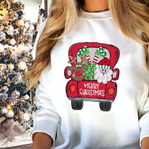 Women's Hoodies Red Truck Christmas Santa Print Women Graphic Sweatshirt Unisex Men Long Sleeve Harajuku Merry Bright Xmas Pullovers Clothes