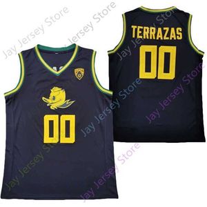 Mitch 2020 New NCAA College Oregon Ducks Jersey 00 Terrazas Basketball Jersey Schwarz Größe Jugend Erwachsene Alle genähten Stickereien