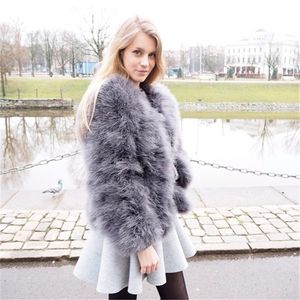 Womens Jackets 100% Fluffy Feather Fever Fur Jackets Handmade Knitted Faux Ostrich Fur Coat Women Retail Wholesale Natural Fur Jacket 220926