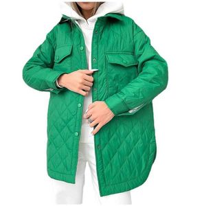 Frauen Daunenparka Jacke Langarm Revers Lose Warme Raute Baumwolle Gepolsterte Kleidung Outwear Verdickte Mäntel