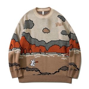 Men's Sweaters Super Harajuku Ugly Vintage Rabbit Streetwear Pullover Men Cute Anime Knitwear Sweating Hip Hop Grandpa Hombre 220927