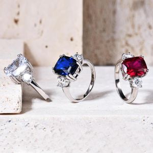 Cluster Rings Gem's Ballet 925 Sterling Silver Gemstone Ring Cushion Lab Ruby Three-Stone Engagement for Women Wedding Fine Jewelry