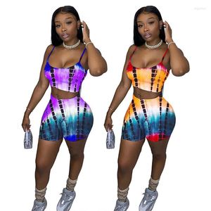 Damen-Trainingsanzüge ZKYZWX Tie Dye Two Peice Shorts Set Sommerurlaub Outfits für Frauen Off Shoulder Crop Top Biker Sexy Club Matching Sets