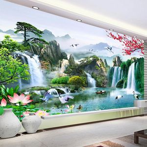 Sfondi Carta da parati murale personalizzata Stile cinese Cascate 3D Natura Paesaggio Pittura murale Soggiorno TV Divano Studio Decorazioni per la casa classiche 220927