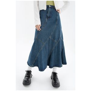 Saias de ver￣o Vintage Blue Mulheres jeans Salia de trompete de streetwear Casual Irregular High Salfs Long Mermaid Jean Skirt 220924
