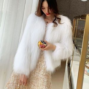 Kadın Kürk Taklit Kürk Kış Sıcak Kürklü Taklit Kürk Kadın Moda Katı O Boyun İnce Kalın Peluş Ceket Kadın Uzun Kollu Beyaz Kısa Palto 220927
