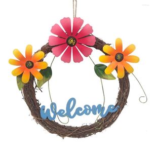 Decorative Flowers Artificial Wreath Welcome Sign Door Hanging Garden Courtyard Balcony Decoration For Home Wall Pendant Wedding Fake Plant