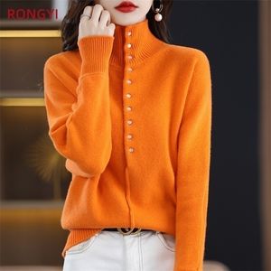 Kvinnors tröjor Rongyi 100% ren ull Kvinnkläder stor storlek Turtleneck Pullover Tröja Autumn Winter Casual Knit Topps Korean Style 220923