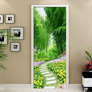 Tapeten 3D Türaufkleber Wandbild Tapete Wald Weg Blumen Schlafzimmer Wohnzimmer Aufkleber Wand Dekoration Poster PO Tapety