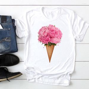 Women's T Shirts Women's T-Shirt Women Ice Floral Flower Sweet Vacation Fashion Cartoon Summer Graphic Top Lady Print Tee Female