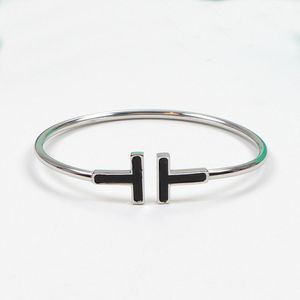 Home Double bangle gold and silver bracelet 925 Sterling Plated 18k Rose Gold Bracelets T-shaped Open Spring Adjustable