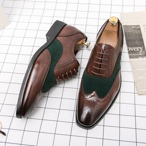 Oxford Men Shoes Brogues Color-blocking PU ing Faux Suede Pointed Toe Carved Lace Business Casual Wedding All-match AD27 a35a Wedd