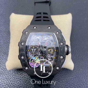 Watches armbandsur designer lyxiga herr mekanisk klocka original 011 rm11-03 flyback kronograf svart smidd kolfodral på gummiband T7FC