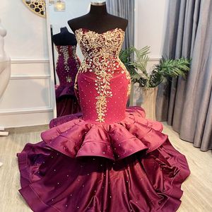 2022アラビア語ASO EBI BURGUNDY MERGUNDY PROM DROSES BEADED CRYSTALS LACEイブニングパーティー2番目のレセプションエンゲージメントガウンドレスZJ627