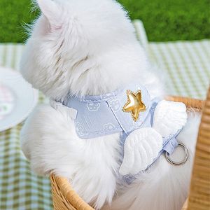 Dog Collars Leashes Pet Cat Harness Leash Set Dog Cute Angel Wings Vest with Traction Belt Breathable Outdoor Walking Chest Strap for Dogs Cats 220923