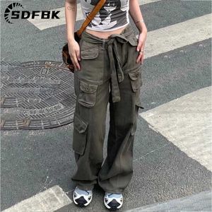 Calças femininas capris calças de carga mulheres y2k mulheres casual baggy perna larga sweatpants vintage chique cordão streetwear corredores em linha reta calças de cintura baixa t220926