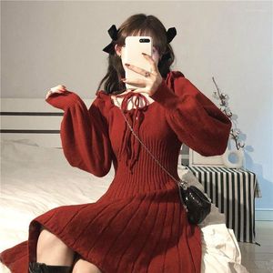 Vestidos casuais vestido de malha doce Mulheres inverno elegante kawaii mini feminino estilo japonês partido coreano roupas de Natal 2022