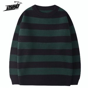 Męskie swetry Vintage dzianin Sweater mężczyźni kobiety harajuku casual bawełna pullover tate langdon sweter w tym samym stylu Green Striped Tops Autumn 220926