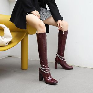 Boots Classic Women High Knee Patent Leather Thigh Waterproof Red Party Fetish Boot Women's Shoes Autumn Winter