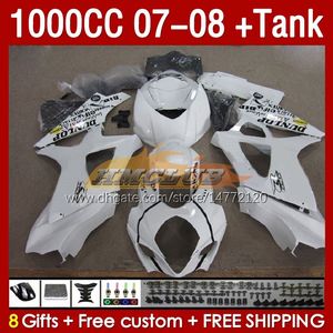 Fantas de tanques para Suzuki GSXR-1000 K7 GSXR 1000 CC GSXR1000 2007 2008 Bodys 158No.65 1000cc GSX-R1000 2007-2008 BODYWORK GSX R1000 07 08 Fulling Kit White Glossy White Gloss.