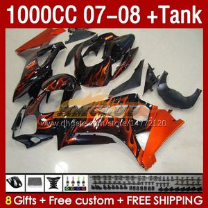 Tanque de carenagens para Suzuki GSXR1000 GSXR 1000 CC K7 GSX-R1000 2007-2008 Bodys 158NO.24 1000CC GSXR-1000 07 08 BODYWORK GSX R1000 2007 2008 Fulling Kit Flames Orange Flames Orange