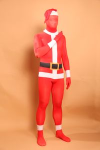 Noel Noel Baba Cosplay Catspuit Kostüm Baskı ve Boyama Deseni Lycar Tam Vücut Zentai Takım