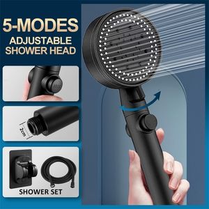 Badezimmer Duschköpfe Kopf Wasser sparen schwarze 5 Modus Einstellbar Hochdruck Ein-Schlüssel-Stop-Massage-Eco-Zubehör 220927