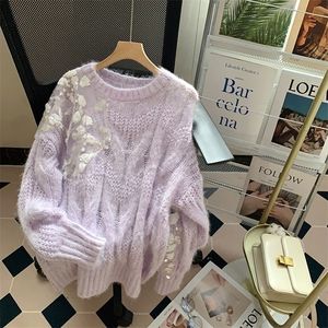 Women Sweters LQ Songei Wysokiej jakości jesienne zimowe cekiny cekiny pullover oneck długie luźne skoczki cukierki żeńskie topy 220923