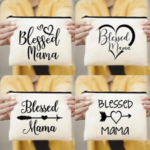 Cosmetic Bags Blessed Mama Print Makeup Bag Travel Case Female Toiletries Storage Ladies Purse Beauty Kit Organizer Mother Gifts