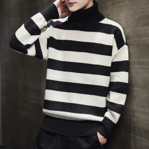 Männer Pullover Herbst Winter Männer Kontrast Streifen Gestrickte Pullover Herren Streewear Warme Pullover Männlich Dicken Rollkragen M 3XL 220927