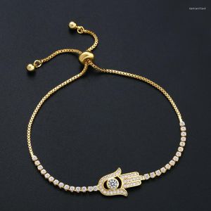 Urok bransoletki miedziana modna hasma fatima ręka dla kobiety ręcznie robiona sześcienna cyrkonia złota łańcuch klejnotów VBR307