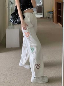 Calças femininas Capris Summer Summer White Jeans emo solto cintura alta mostra Slim Y2K Street Love True Leg Lares Wide Pants Wear's Wear T220926