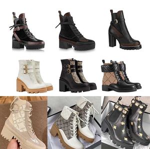 Designer Women's Ankle Boot Luxury Martin Desert Boots Beige And Ebony 100% Genuine Leather Quilted Lace-up Snow Boots Rubber Lug Sole With Box NO13