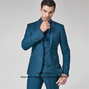 Mens Suits Blazers Classic Teal Business Slim Fit Men Suits 3 Piece Jackor Vest Pants Set Brudgum Wedding Peaked Lapel Tuxedo Formal Blazer Masculino 220927