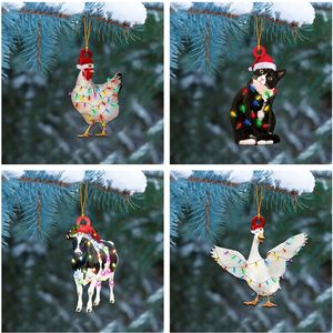 Wholesale 2022 Christmas Decorations Acrylic Double Sides Printing Pendants Santa Claus Tree Pendant 5x8cm Cat Cow Sheep Home Party Gifts For Family Friends A12