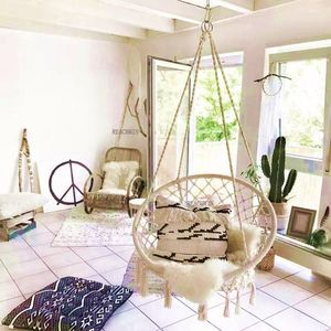 Móveis de acampamento nórdicos made -de -malha redonda pendurada hammock externo dormitório interno quarto cadeira crianças balançando decoração de casa decoração