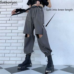 Kvinnors byxor capris casual byxor kvinnor sommarlast lös lapptäcke elastiska höga midja skräp streetwear avtagbar nakna knees chic design trendig t220926