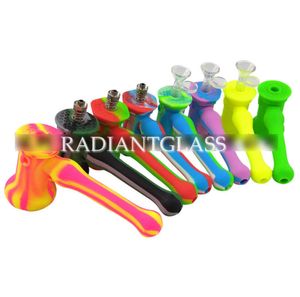 Portable Silicone Hammer Bubbler Novelty Bubblers Smoking Bong Pipes for Dry Herb Tobacco with Perolator Glass Bowl