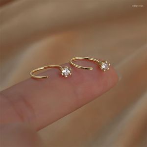 Stud Earrings Korean Fashion Minimalist Zircon For Women Retro Gold Plated Simple Girl Piercing Trend Jewelry 2022