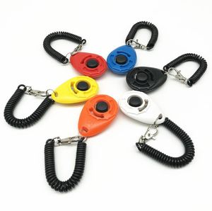 7 Colors Dog Trainer ABS Pets Teaching Tool Button Clicker Sounder Wrist Band Tractable Pet Trainers Dogs Supplies Plastic