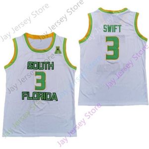 Mitch 2020 neue NCAA South Florida USF-Trikots 3 Swift College-Basketball-Trikot, weiß, Größe für Jugendliche und Erwachsene, alle genäht