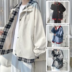 メンズジャケットPrivathinker Korean Black White Plaid Men Hooded Jacket Harajuku Man特大コートスプリングオスのカジュアルアウトウェア服220927