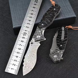 Forged Damascus Kukri Folding Knife 110 layer steel Particulate Handle With Leather Sheath Outdoor Hunting Self Defense Pocket Camping EDC Knives