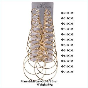 Hoop Huggie 12 paia / set orecchini a cerchio in oro set orecchini a cerchio grande orecchini di gioielli di moda per donne ragazze Steampunk clip per orecchio coreano Dhjgs